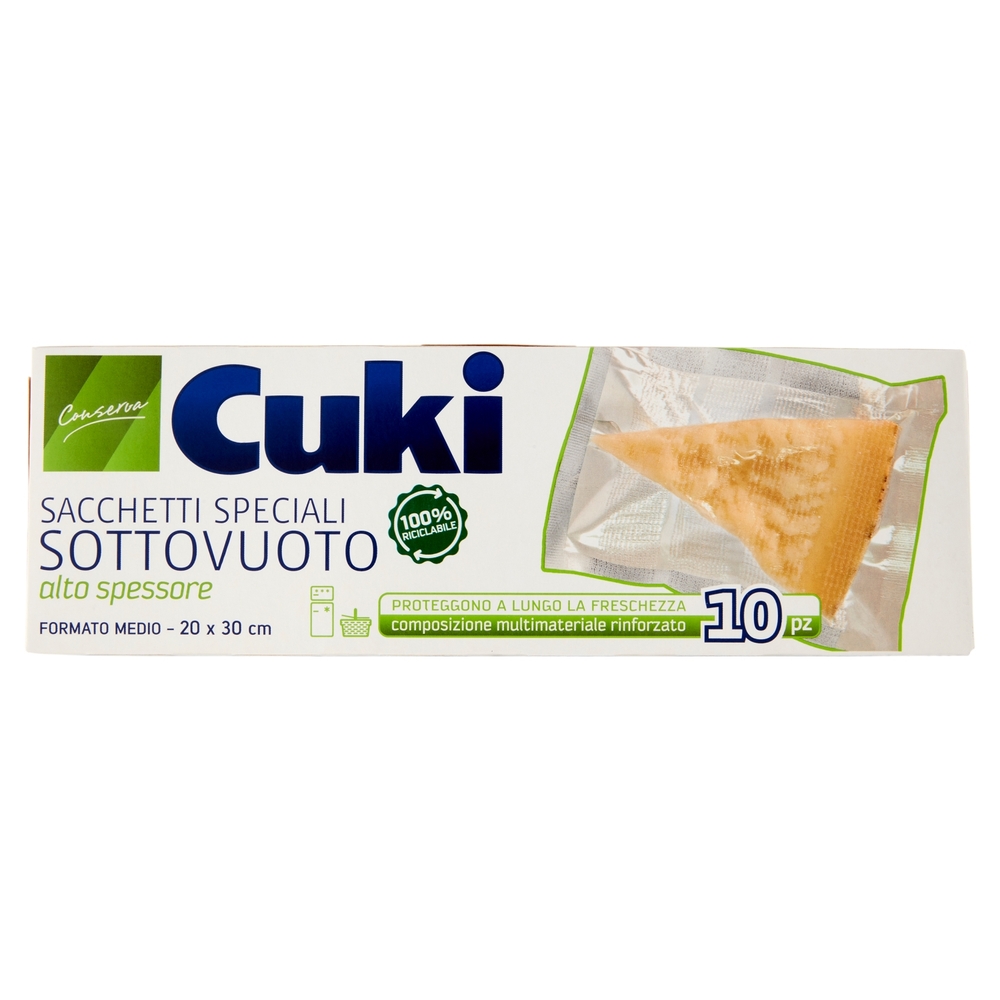 Cuki Conserva Sacchetti Speciali Sottovuoto alto spessore Formato Medio - 20 x 30 cm 10 pz